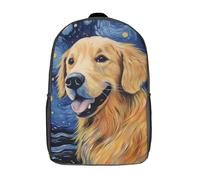 GQmoney Mochila Golden Retriever Van Gogh para niños, adolescentes y niñas, ideal para la escuela primaria y secundaria, de 17 pulgadas.