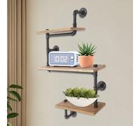 Gqouur Estantería flotante de 3 capas, estantería de pared de madera maciza, estantería de metal, estantería de almacenamiento vintage, estantería industrial tubular, 60 × 20 × 100 cm