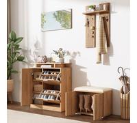 GQTYBZ Juego de Perchero, Perchero de Pared con Banco y Zapatero, 1 Espejo, 4 Ganchos, 5 Puertas, Mueble Auxiliar de Entrada, Banco de Zapatos, 140×35×133cm, Natural