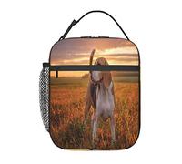 GQWJKSZ Beagle Lawn Dogs On A Walk Pets Dogs Sunset Bolsa de almuerzo, duradera lonchera aislada reutilizable para adultos bolsa de mano reutilizable