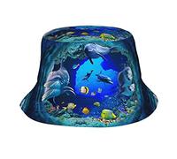 GQWJKSZ Blue Ocean Dolphin Deep Sea Bucket Sombreros para Mujeres Hombres Unisex Summer Fisherman Hats Teens Sun Protection Cap Packable Trendy Travel Beach Vacation Cap Negro