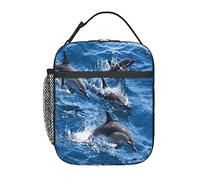 GQWJKSZ Bolsa de almuerzo con delfines en el mar, lonchera aislada duradera, bolsa de mano reutilizable para adultos, bolsa refrigeradora reutilizable