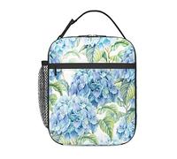 GQWJKSZ Bolsa de almuerzo impresa con acuarela de hortensia, lonchera aislada duradera, bolsa de mano reutilizable para adultos, bolsa refrigeradora reutilizable