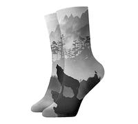 GQWJKSZ Casual novedad Crew calcetines 12 pulgadas Wolf Howl At Misty Forest Full Print Jogging Running Fitness Sport Yoga Gym Fashion Sock para hombres mujeres niña niño