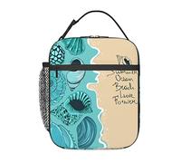 GQWJKSZ Con conchas de mar azules Imagen vectorial Bolsa de almuerzo, Caja de almuerzo aislada duradera Bolsa de mano reutilizable para adultos Bolsa refrigeradora reutilizable