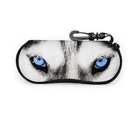 GQWJKSZ Estuche para anteojos, Close On Blue Eyes Husky Dog Gafas de sol Estuche blando Estuche para anteojos con cremallera de neopreno ultraligero con mosquetón