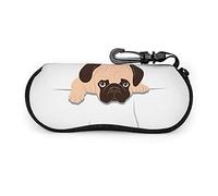 GQWJKSZ Gafas de sol portátiles con diseño de Pug de dibujos animados tristes con hebilla de bloqueo, bolsa suave, funda de gafas con cremallera de tela de buceo ultraligera
