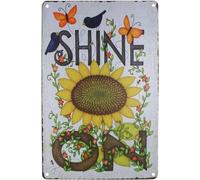 GQWJKSZ Letrero de barra de hojalata vintage con diseño de mariposas, pájaros, jardín, girasoles, brillo en la pared, decoración del hogar, regalo para amigos, 8 x 12 pulgadas