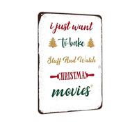 GQWJKSZ Letrero de metal con la frase Solo quiero hornear cosas y ver películas navideñas, decoración navideña para el hogar, la cocina, el patio, la puerta principal, el patio, 8 x 12 pulgadas