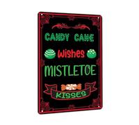 GQWJKSZ Letrero metálico Deseos de bastón de caramelo y besos de muérdago, divertido letrero metálico navideño para decoración del hogar, cafetería, bar, cocina, 20 x 30 cm.