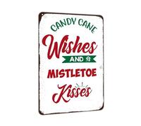 GQWJKSZ Letrero metálico navideño con diseño de bastones de caramelo y besos de muérdago, ideal para decoración de pared de casa, cafetería, bar, cocina, 20 x 30 cm.