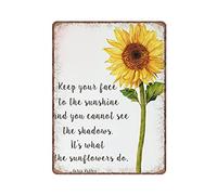 GQWJKSZ Letreros de hojalata retro con cita de Helen Keller imprimibles con girasoles para calle, garaje, cafetería, bar, pared de granja, decoración de baño, letrero de hojalata de metal, 30x40cm