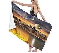 GQWJKSZ Manta Grande y Suave para Toalla de baño, Beauty Alien Planet with Earth Moon and MountainSci Fi Galactic Future Cosmos Art, Toalla de Playa para Nadar en Familia, 52 x 32 Pulgadas