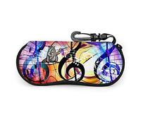 GQWJKSZ Notas musicales portátiles y Clef en el espacio con estrellas, gafas de sol con hebilla de bloqueo, bolsa suave, funda de gafas con cremallera de tela de buceo ultraligera