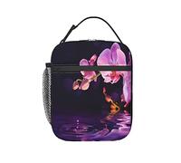 GQWJKSZ Orquídeas moradas y gotas en lonchera con aislamiento de agua,Bolsa de almuerzo reutilizable para almuerzo enfriador Bento Tote Bag