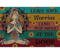 GQWJKSZ Póster de pared vintage de metal con texto Yoga Girl, Leave Your Worries and Your Shoes at The Door, placa de metal vintage para decoración del hogar y la cocina, 8 x 12 pulgadas
