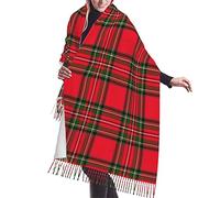 GQWJKSZ Royal Stewart Tartan Christmas Plaid Rojo Verde y Blanco Manta Suave Bufanda Chal Largo y cálido Envuelve Bufandas con Flecos de Cachemira para Mujer