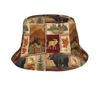 GQWJKSZ Rustic Lodge Bear Moose Deer Mountain Bucket Sombreros para Mujeres Hombres Unisex Summer Fisherman Hats Teens Sun Protection Cap Packable Trendy Travel Beach Vacation Cap Negro