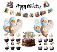 GQXJIAH Decraciones de fiesta temática de libros, suministros de fiesta de cumpleaños incluidos pancarta, globos, decoración de pastel para cupcakes, decoración de club de libros