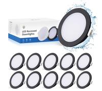 Gr4tec Foco Empotrable LED Techo Negro IP65, 10 x 5W Downlight LED Techo Blanco Natural 4000K, Foco LED Interior Extraplano 35mm, Ojos de Buey LED Agujero 68-80mm, Luz Empotrable Para Baño Cocina