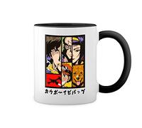 GR8Shop Cowboy Bebop Anime Characters Art Kawai Blanca taza de café con RIM Negro y manija Mug