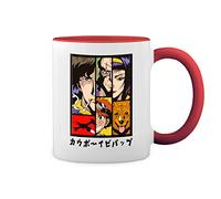 GR8Shop Cowboy Bebop Anime Characters Art Kawai Blanco Taza Aro y Mango Con Rojo Mug