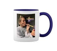 GR8Shop Hannah Montana Smoking Weed Miley Blanca taza de café con el borde azul y la manija Mug