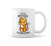 GR8Shop I'M Not Antisocial I'M Anti Stupid Funny Cat Kitten Cute New Trend Fun Lustig Blanco taza Mug