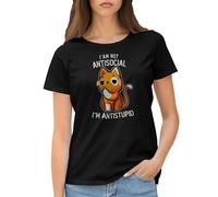 GR8Shop I'm Not Antisocial I'm AntiStupid Funny Camiseta de Mujer Negra Size M