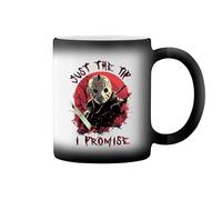 GR8Shop Jason Voorhees Just The Tip I Promise Horror Movie Character Taza de café negro mágico Mug
