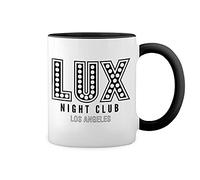 GR8Shop Lux Night Club Lucifer Morningstar Blanca taza de café con RIM Negro y manija Mug