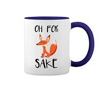 GR8Shop Oh For Fox Sake Funny fuck Blanca taza de café con el borde azul y la manija Mug