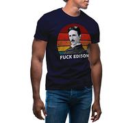 GR8Shop Retro Fuck Edison Tesla Lover Camiseta Azul Marino para Hombre Size L
