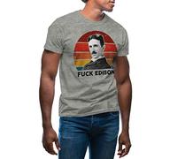 GR8Shop Retro Fuck Edison Tesla Lover Camiseta de Hombre Gris Size L