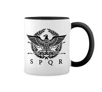 GR8Shop Spqr Roman Gladiator Imperial Golden Eagle Army New Trend Fun Lustig Blanca taza de café con RIM Negro y manija Mug