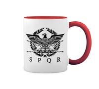 GR8Shop Spqr Roman Gladiator Imperial Golden Eagle Army New Trend Fun Lustig Blanco Taza Aro y Mango Con Rojo Mug