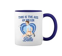 GR8Shop This Is The Ass Of Killer Bella Twilight Fun Lustige Trend Blanca taza de café con el borde azul y la manija Mug