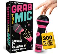 Grab The Mic - Juego de mesa de karaoke familiar con micrófono de espuma de 8 años - 2 a 10 jugadores - Juegos para cantantes malos con 240 letras - 120 cartas - Primera edición