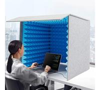 Grabación de sonido portátil de 60 cm, cuadrada, plegable, cabina vocal de escritorio, cubierta insonorizada para grabaciones de voz/videoconferencias, construcción insonorizada de doble capa (azul)
