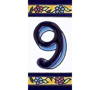 Grabado y cerámica española SL - Números y letras para casa 5,5 x 11 cm pintado a mano (NÚMERO 9)