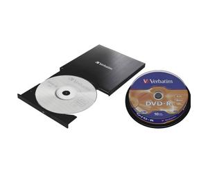 Grabador Externo CD/DVD Verbatim Slimline USB-C Negro