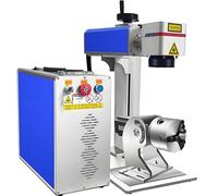 Grabador Láser De Fibra 200 * 200mm Máquina De Grabado Láser y Corte Láser Maquina Laser Fibra Optica De Marcado De Estado Sólido para Metal Aluminio Acero Oro Plata Joyas (50W Con eje de rotación)