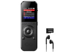 Grabadora de voz digital de 128 GB con reproducción activada por voz con reducción de ruido, repetición A-B para conferencias, reuniones, clases, entrevistas