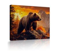 Grabados de lienzo para casa de campo para salón decoración de pared de salones oso grizzly poderoso bosque otoñal montañas cubiertas de nieve pósters de arte mural Cuadro interior 38x50cm