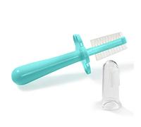 Grabease Cepillo de dientes para bebé, cepillo de dientes de doble cara, sin BPA ni ftalatos, 1 paquete, color verde azulado