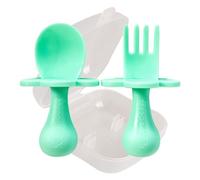 grabease Utensilios de autoalimentación, Juego de cuchara y tenedor para el destete, Con barreras protectoras para evitar el ahogo y las arcadas para Unisex Bebé Menta 2 Unidad (Paquete de 1)