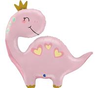Grabo Globo de dinosaurio rosa Made in Italy. Globo infantil para cumpleaños, baby shower y género reveal, de papel de aluminio con pajita para inflarlo. globos de colores 59 x 69 cm
