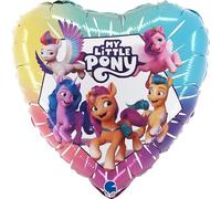 Grabo globo My Little Pony en forma de corazón, Made in Italy. Globo para niños con todos los My Little Pony, en foil con pajita para inflarlo. Globos coloridos 36x26 cm