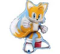 Grabo globo Sonic - Tails. Globo para fiestas infantiles en forma de Tails, de foil con pajita para inflarlo. Globos coloridos fabricados en Italia, 56x66 cm.