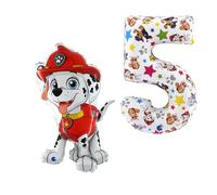 Grabo por Paw Patrol set globos made in italy. set de dos globos con Marshall y numero 5 coordenado. adecuado para todas las fiestas y más. globos de colores en foil